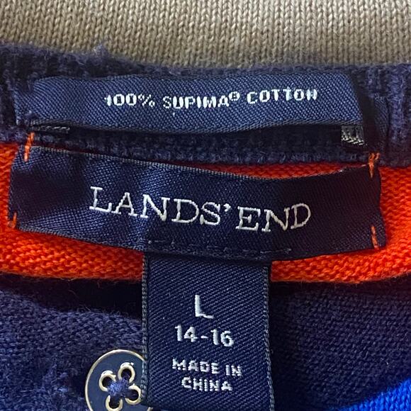 Lands' End Size Large 100% Supima Cotton Multicolored Striped Cardigan Sweater - Picture 5 of 5